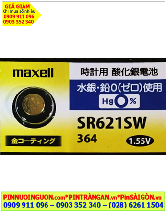 Maxell SR621SW, Pin 1.55v Maxell SR621SW-Pin 364 (pin mạ I-ON vàng)